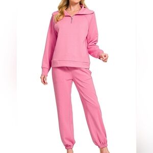 Zenana Scuba Half Zip Sweatshirts and Joggers Set